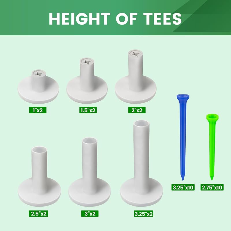 Rubber Golf Tees for Mats – Mixed Sizes, 32 Pc Set for Driving Range & Indoor Practice