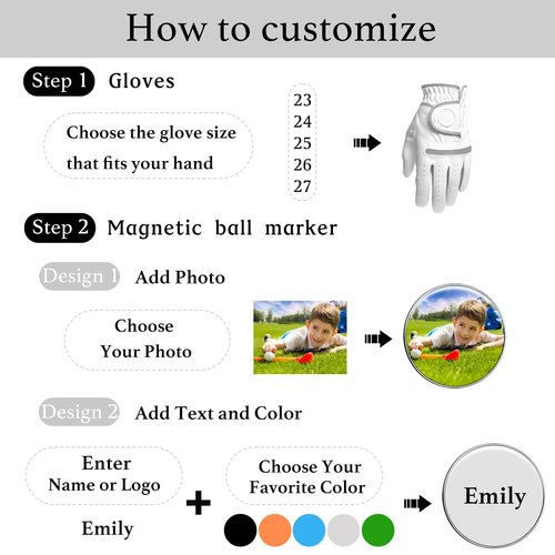 Custom Golf Gloves with Magnetic Ball Marker, Personalised Golf Gloves Men, Left Right Handed Golfers, Best Gifts for Golfers