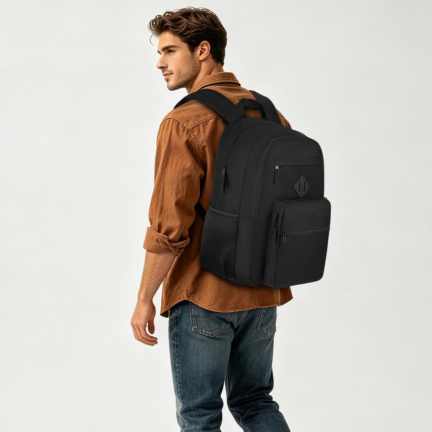 Atrgreu Black Backpack for Men and Women, Lightweight School Backpack Teen Boys Girls, Casual Bookbag, Daily-use Travel Laptop Backpack Fits 15.6 Inch Notebook