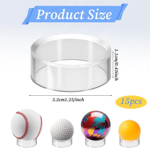 LIQWEI 15Pcs Clear Baseball Holder, Baseballs Stand for Display, Round Spheres Holder Softball Displays Stand, Golf Balls Display Case for Golf Ball, Baseball, Softball, Tennis Ball, Spheres