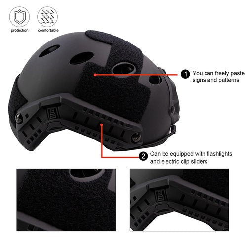 Tactical Airsoft Ballistic Helmet - Thick Version PJ Helmet in Black, Green, Tan - M Size