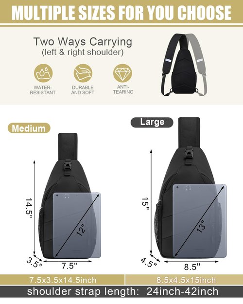 Pritent Crossbody Bags for Women Men Trendy Sling Bag Bakpack Casual Chest Bag with Convertible Shoulder Strap Travel Cross Body Bag for Hiking Traveling Outdoors(Black)