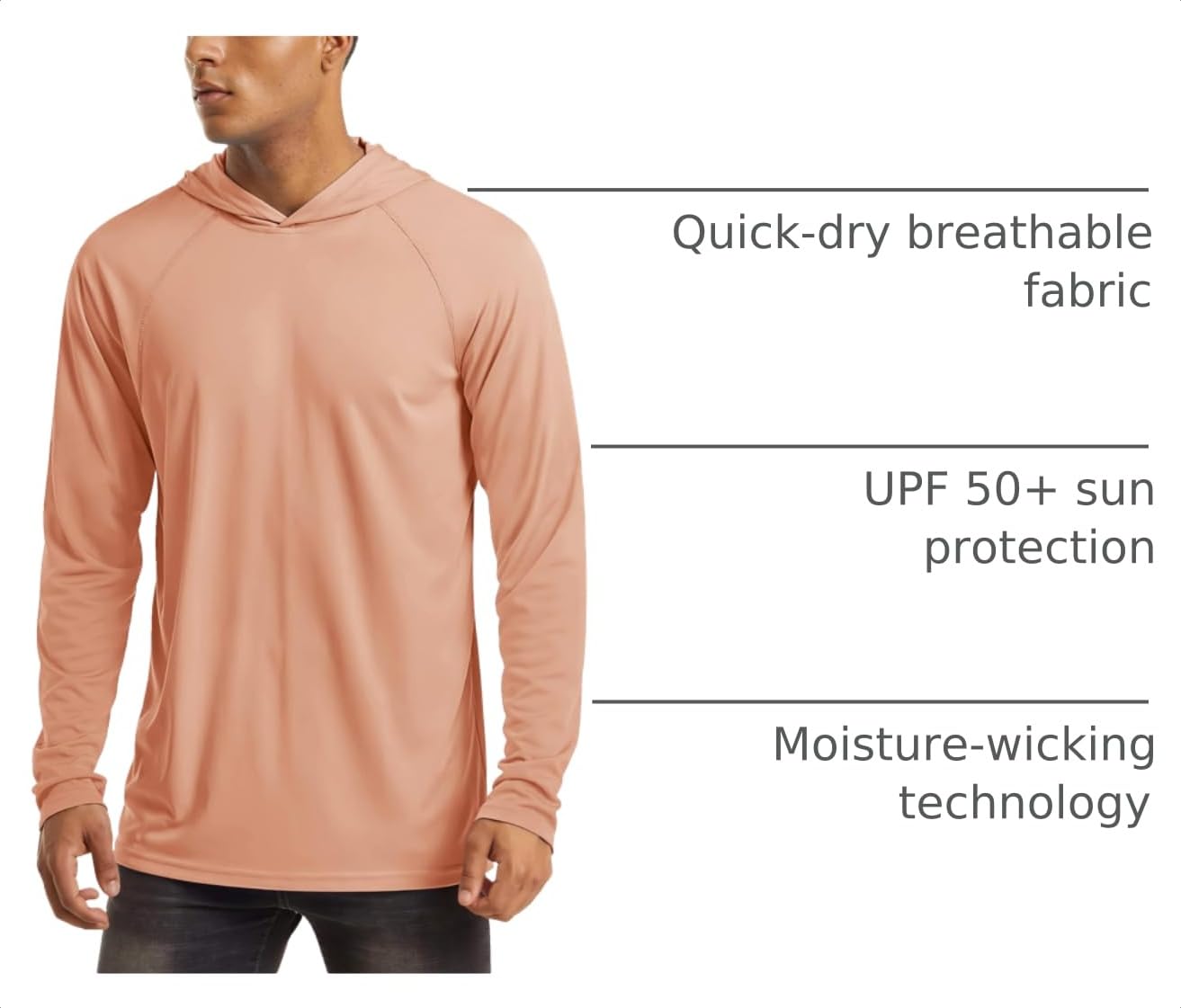 Uv Shirts for Men Long Sleeve Swimming Shirts Athletic Shirts Running Shirts Workout Shirts Sun Shirts Hiking Shirts for Men with Hood Apricot