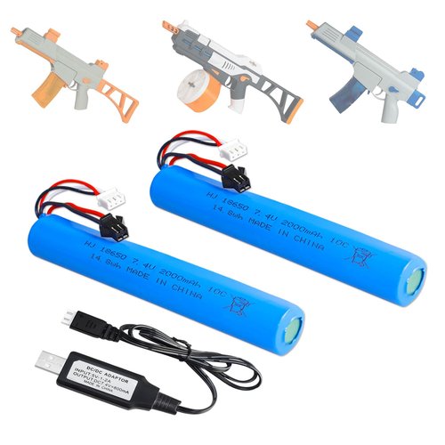 BTEDZSW 2 Pack 7.4V 2000mAh Battery Splatter Ball Gun Battery Pack Accessories for SRB1200 400 400-SUB Airsoft or Water-Gun Toy with USB Charging Cable SM2P XH-3 Plug