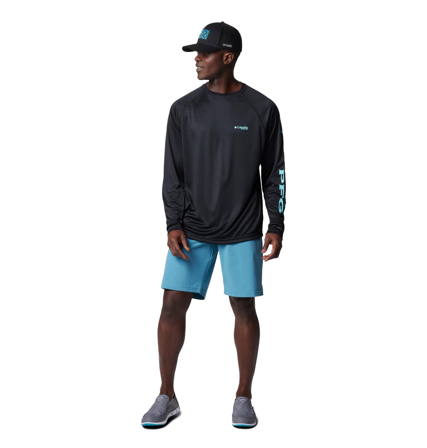 Columbia Men's PFG Terminal Tackle Long Sleeve Fishing Shirt, Black/Gulf Stream Logo, 5X Tall