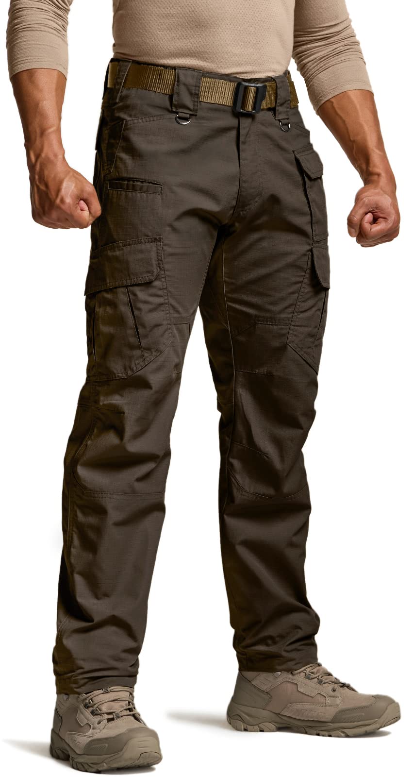 CQR Men's Tactical Pants, Water Resistant Ripstop Cargo Pants, Lightweight EDC Work Hiking Pants, Outdoor Apparel, Duratex Mag Pocket Dark Brown, 32W x 32L