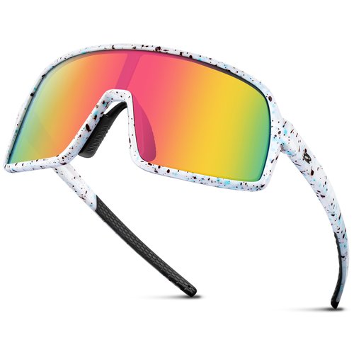 RIVBOS Youth Baseball Sunglasses for Kids(Boys&Girls) Polarized UV Protection Cycling Glasses WhiteBlack RabwDot-OrgnRabw lens RYS009