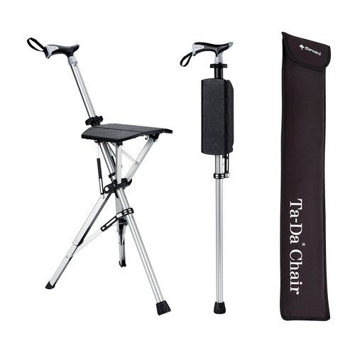 STEP2GOLD Ta-Da Chair, Portable Trekking Hiking Pole, Folding Walking Stick with Seat, Walking Cane with Chair, Foldable Chair, Lightweight Aluminum, Easy Carry and Storage, Anti-Slip (33.4") Black