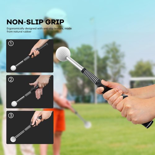 FEFFXY Retractable Golf Swing Trainer，Warm Up Golf Training Aid，Golf Grip Trainer，Right-Handed Strength & Tempo Training for Chipping Hitting，Golf Accessories for Men Black 1Pack