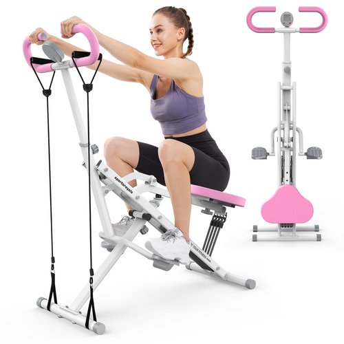 Sportsroyals Squat Machine for Home,Rodeo Core Exercise Machine,330lbs Foldable,Adjustable 4 Resistance Bands,Ride & Rowing Machine for Botty Glutes Butt Thighs,Ab Back/Leg Press Hip Thrust