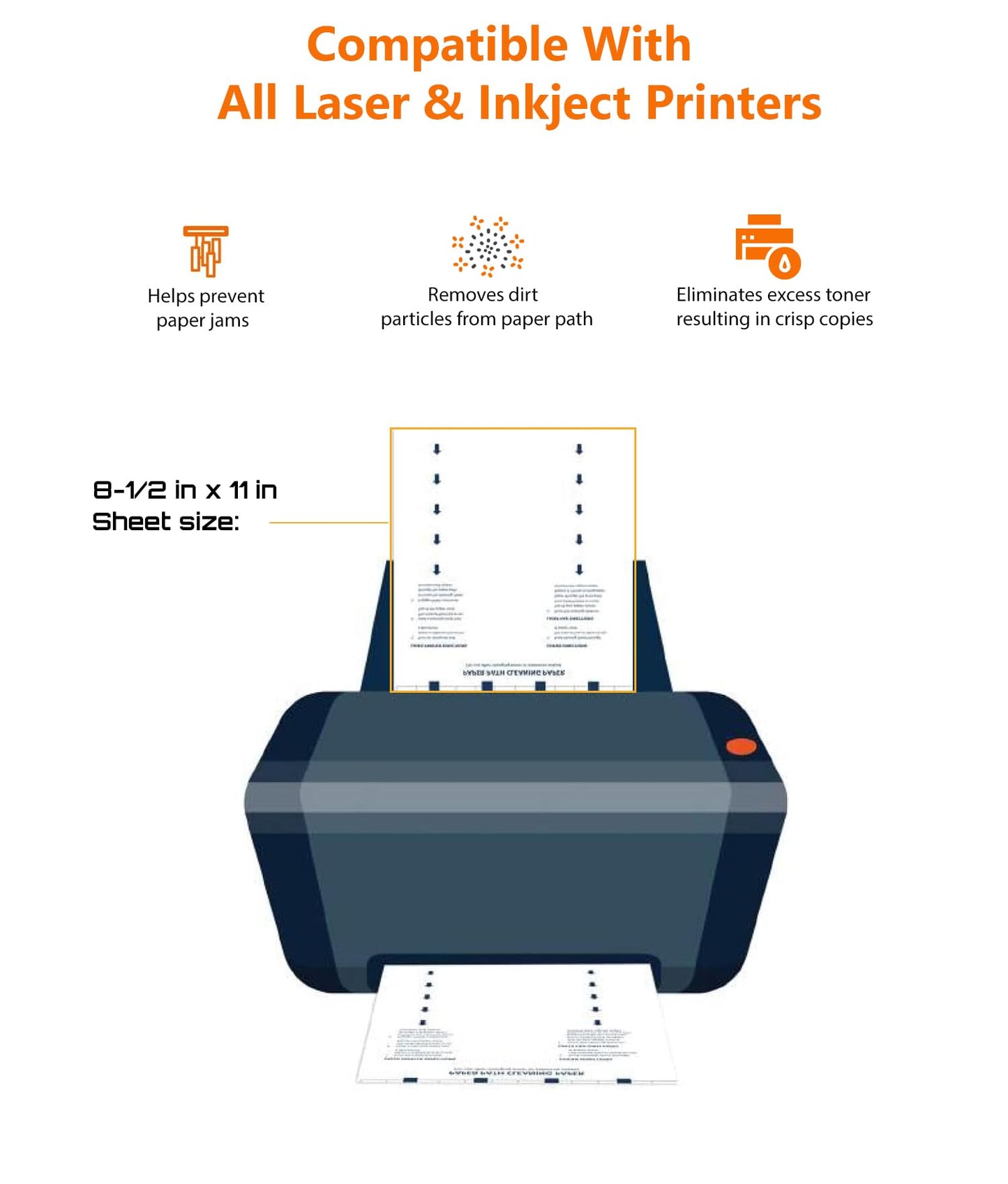 Original Printer Cleaning Sheets – Reliable Solution for Cleaning Rollers & Fixing Paper Feed Issues – Compatible with Inkjet & Laser Printers (8.5 x 11" - 10 Pack)