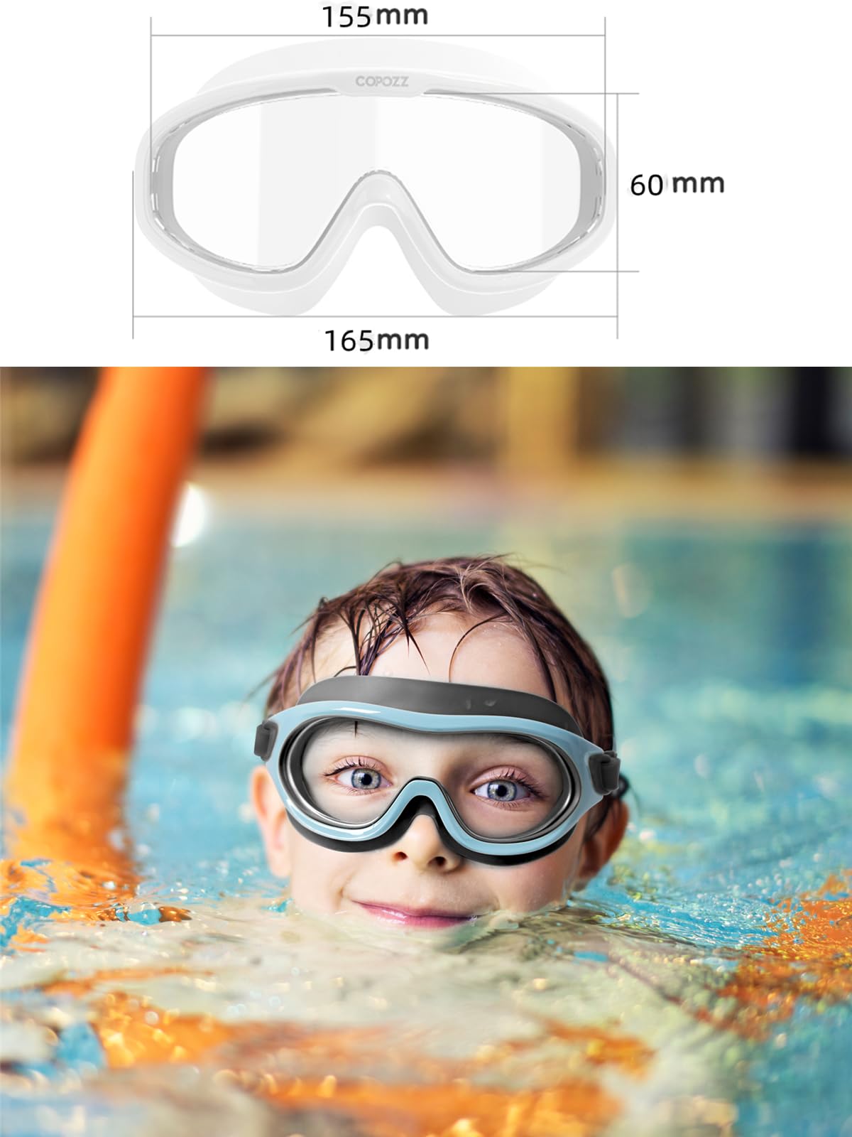 COPOZZ Kids Swim Goggles for 6-14, Wide View Swimming Goggles No Leak Anti Fog UV Protection Youth Swim Goggles