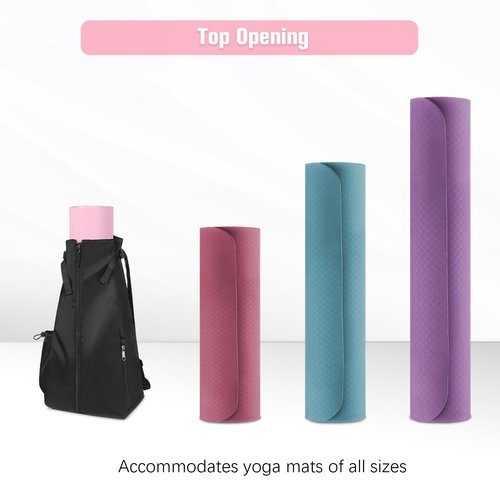 WOMACO Yoga Mat Bag, Adjustable Yogamat Blocks Carrier with Backpack Straps and Side Pockets, Top-Opening Yoga Backpack for Yoga Accessories (Black)