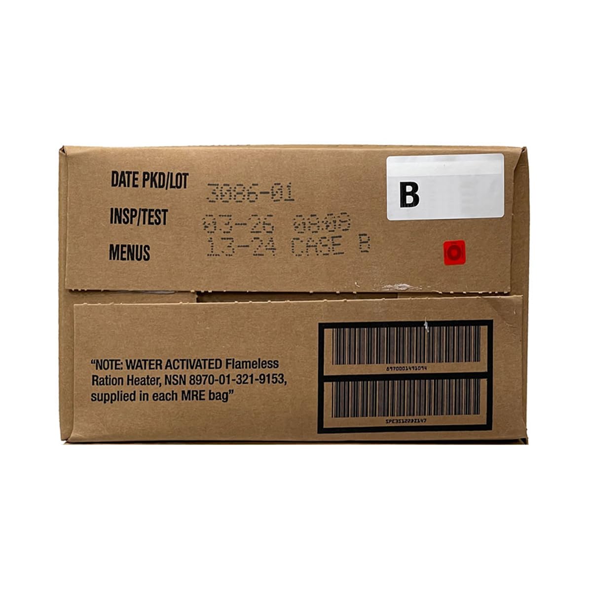 2026 Inspection U.S. Military Surplus MREs A and B Case – 2 Cases of 12 each Meals ready Eat | Genuine Military Rations with Flameless Heaters | Long Shelf-Life Emergency Food Supply