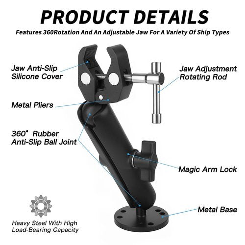 Trolling Motor Stabilizer Mount Support for Minn kota Terrova/Riptide Terrova/Ulterra/PowerDrive, Tough-Claw Boat Trolling Motor Bracket Reduce Bounce, 360° Adjustable, Fits to 0.6" to 2" Diameter Bar