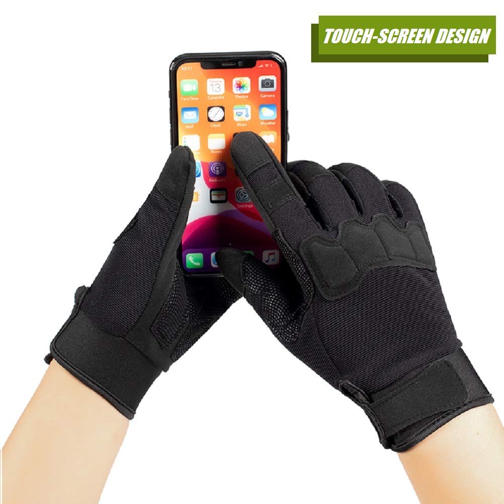 HYCOPROT Full Finger Tactical Gloves, Touch Screen Knuckle Protective Breathable Lightweight Outdoor Military Gloves for Shooting, Hunting, Motorcycling, Climbing (Medium, Black)