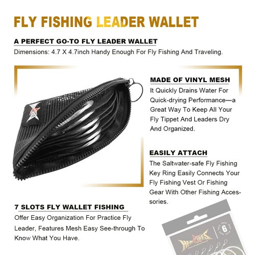 HERCULES Pre-Tied Loop Fly Fishing Leader 6 Pack with Tapered Leader Wallet, 9FT - 5X - 3.7LB