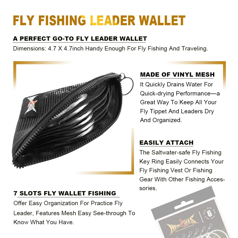 HERCULES Pre-Tied Loop Fly Fishing Leader 6 Pack with Tapered Leader Wallet, 9FT - 3X - 6.0LB