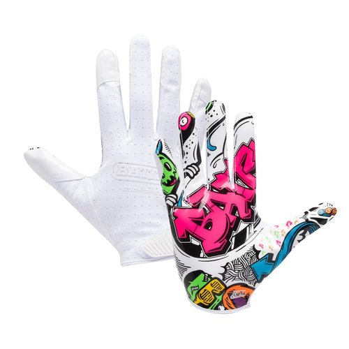 Battle Sports Graffiti Doom Speed Football Gloves, Ultra Stick Grip, Precision Fit, Wide Receiver - Youth Medium