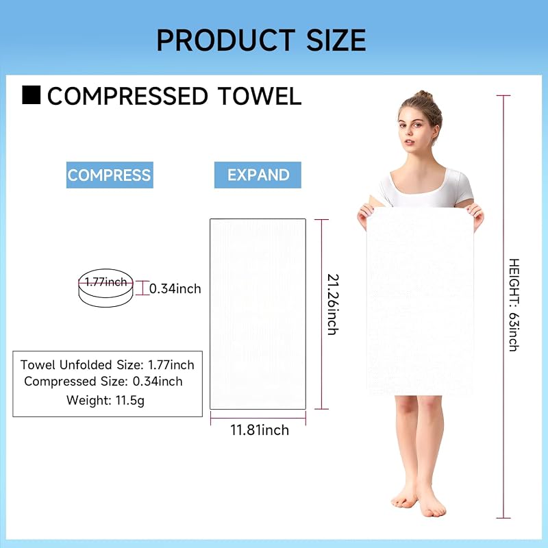 Travelcare 11.8x21.3in Compressed Thicker Towel - Disposable Wet Towels for Travel, Beauty Salon, Home & Outdoor (Variation: 21x12in, 12 packs)