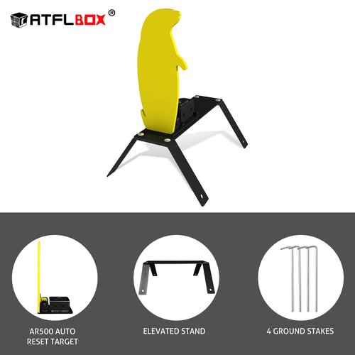 ATFLBOX 3/8'' AR500 Auto Reset Target, 12.5x5.5 inch Prairie Dog Steel Shooting Target with Stand for Shooting Range, Suitable for Pistol, Rifle, Handgun, Shotgun, Rimfire