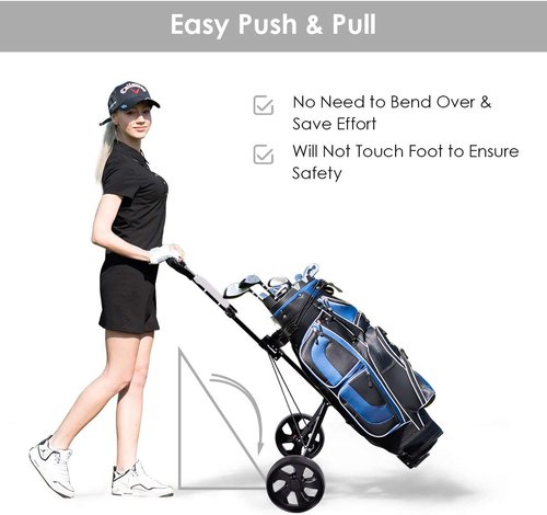 Nightcore Golf Push Cart, Folding Push Pull Golf Cart Trolley w/ 2 Wheels for Golf Club Bag, Collapsible Golf Push Cart w/Foot Brake