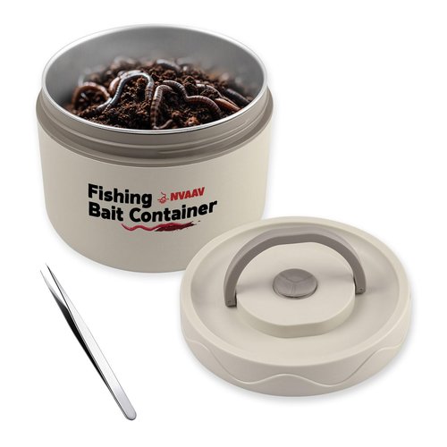 NVAAV Insulated Live Bait Container, Stainless Steel Live Bait Storage, Worm Bait Holder, Bait Storage Nightcrawler Box, Bait Bucket to Keep Bait Fresh and Alive (1PC-0.6L)