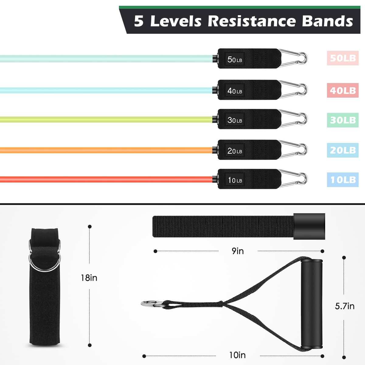 WHATAFIT Resistance Bands, Exercise Bands，Resistance Bands for Working Out, Work Out Bands with Handles for Men and Women Fitness, Strength Training Home Gym Equipment Macaron-01