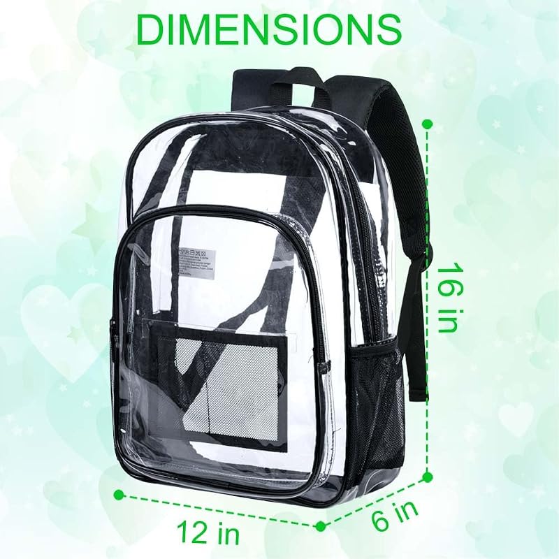 Clear Backpack 16x12x5 - Heavy Duty See-Through School/ Stadium Backpack - Black Variation Included