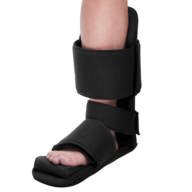 Estinko Plantar Fasciitis Night Splint – Adjustable, 3 Straps, Foam Wedges, Black Medium