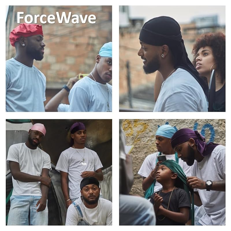 ForceWave Velvet Durags for Men & Women Pack of 4 - Black Grey Baby Blue Purple
