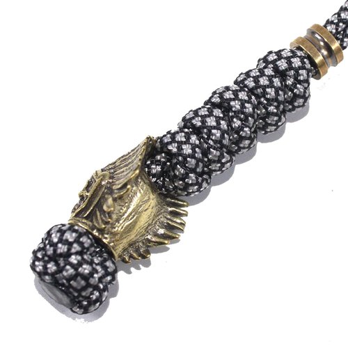 Paracord Knife Lanyards With Brass Skull Bead Paracord Lanyard for Knife EDC Tools Tactical Lanyards (White/Black, 5 INCHES)