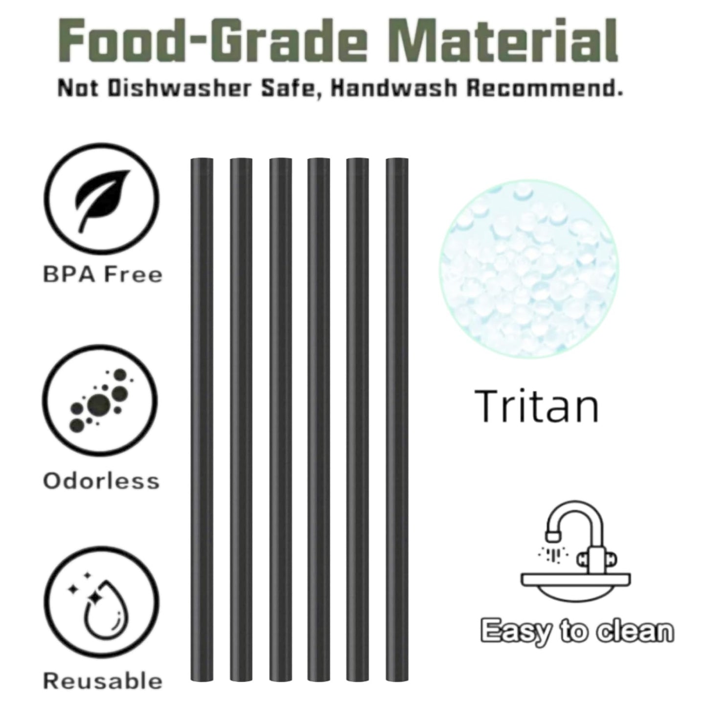 6PCS Replacement Straws for Owala Water Bottle 24 oz 32 oz, Reusable Plastic Food Grade Drinking Straws with Cleaning Brush Compatible for Owala Cup 24oz 32oz Tumbler Accessories (Black, 24oz/32oz)