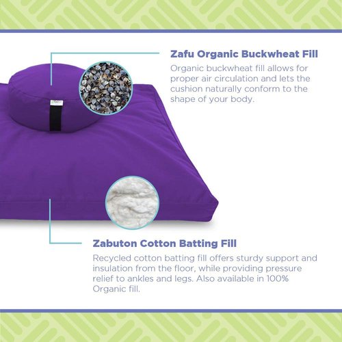 Meditation Cushion Mat Set - ROUND Zafu Floor Pillow Organic Buckwheat Pillow + Cotton Filled Zabuton Prayer Pad - Meditation Pillow Yoga Knee Pad - Made in USA - 14" Round, BURGUNDY Cotton