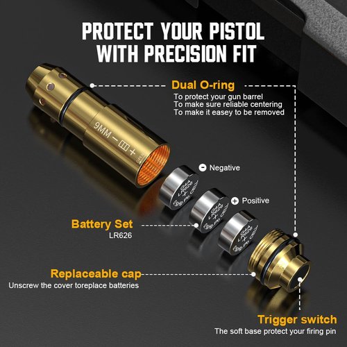 VANTARA 9mm Laser Training Cartridge for Dry Fire Laser Training Brass Shell with 3 Set Batteries