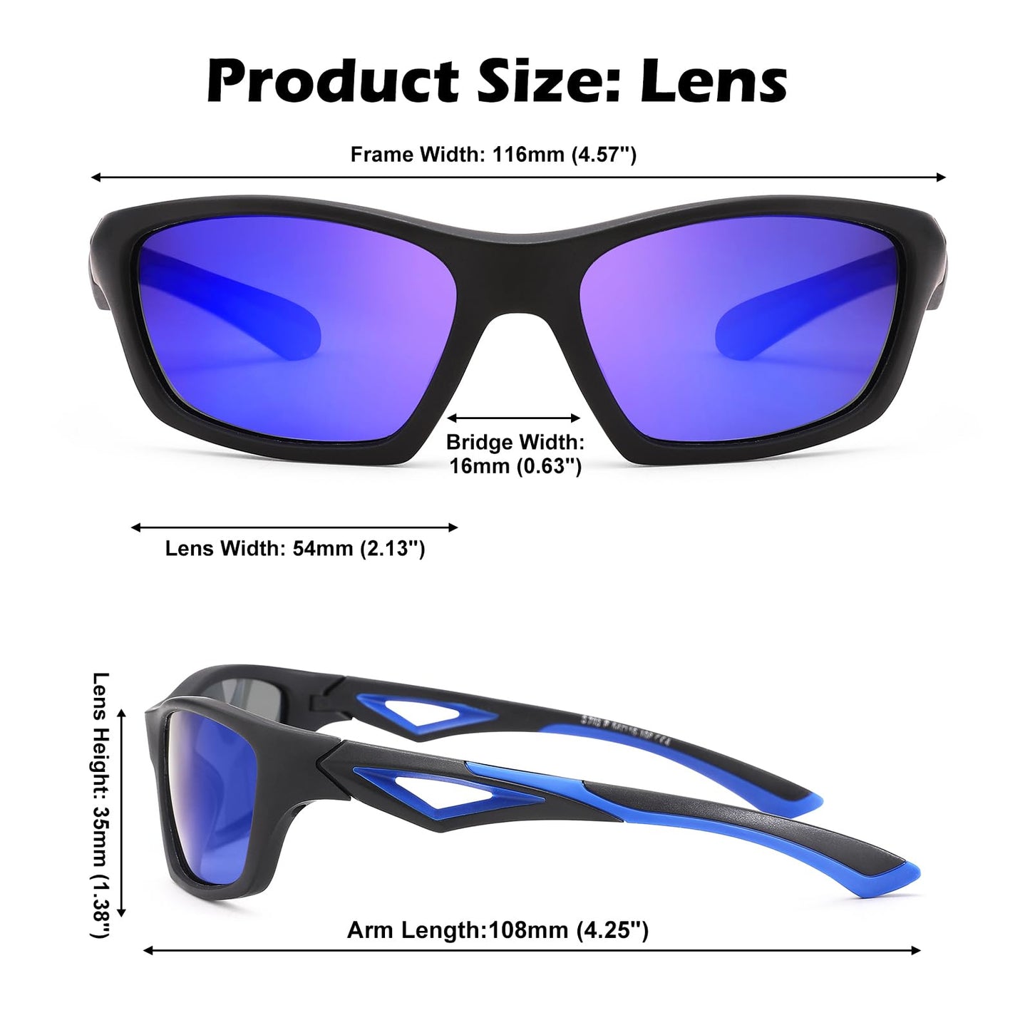 GLARDEFE Kids Youth Baseball Sunglasses – Unbreakable Flexible Polarized Sports Sunglasses with Strap for Boys Girls Age 2-10(Matte Black/Green Mirror + Matte Black/Blue Mirror)