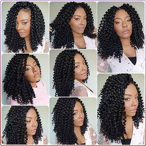 12inch Jamaican Bounce Crochet Hair For Black Women 4packs 72 Roots Natural Black Jumpy Wand Curls Crochet Hair Short Pre Looped Curly Hair (12inch (pack of 4), 1B)