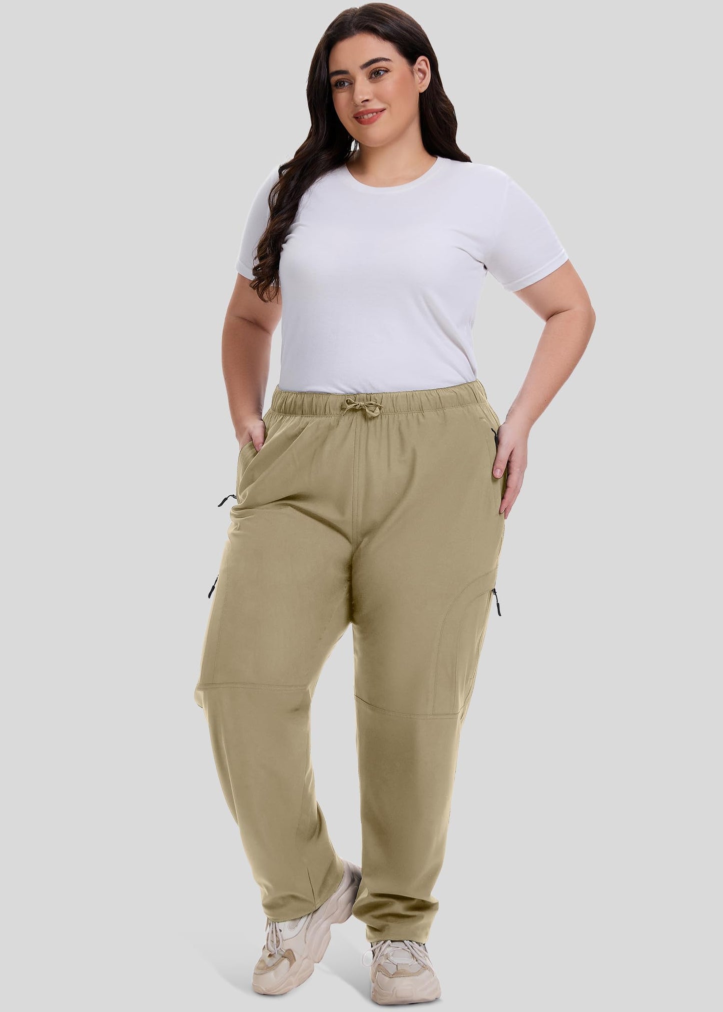 Women's Plus Size Hiking Pants with Pockets-Waterproof, Lightweight,UPF50 Sun Protection-Stretchy Cargo Joggers for Outdoor Activities,D6608,Khaki,4XL