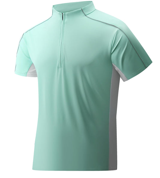 Alex Vando Mens Golf Polo Shirt Athletic Zip Up Quick Dry Performance Shirt,Green,L