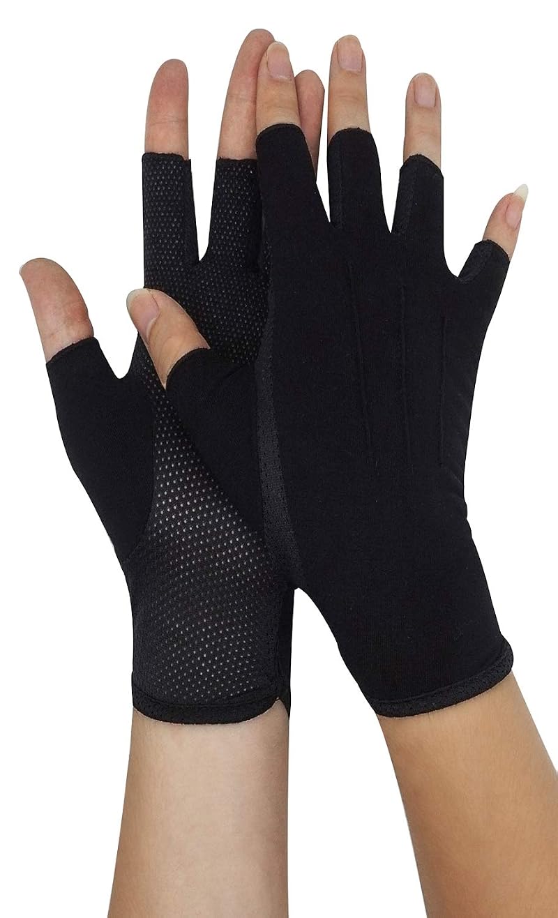 Bienvenu Men's Summer Sunblock Half-Finger Gloves - Black, Breathable Cotton-Poly