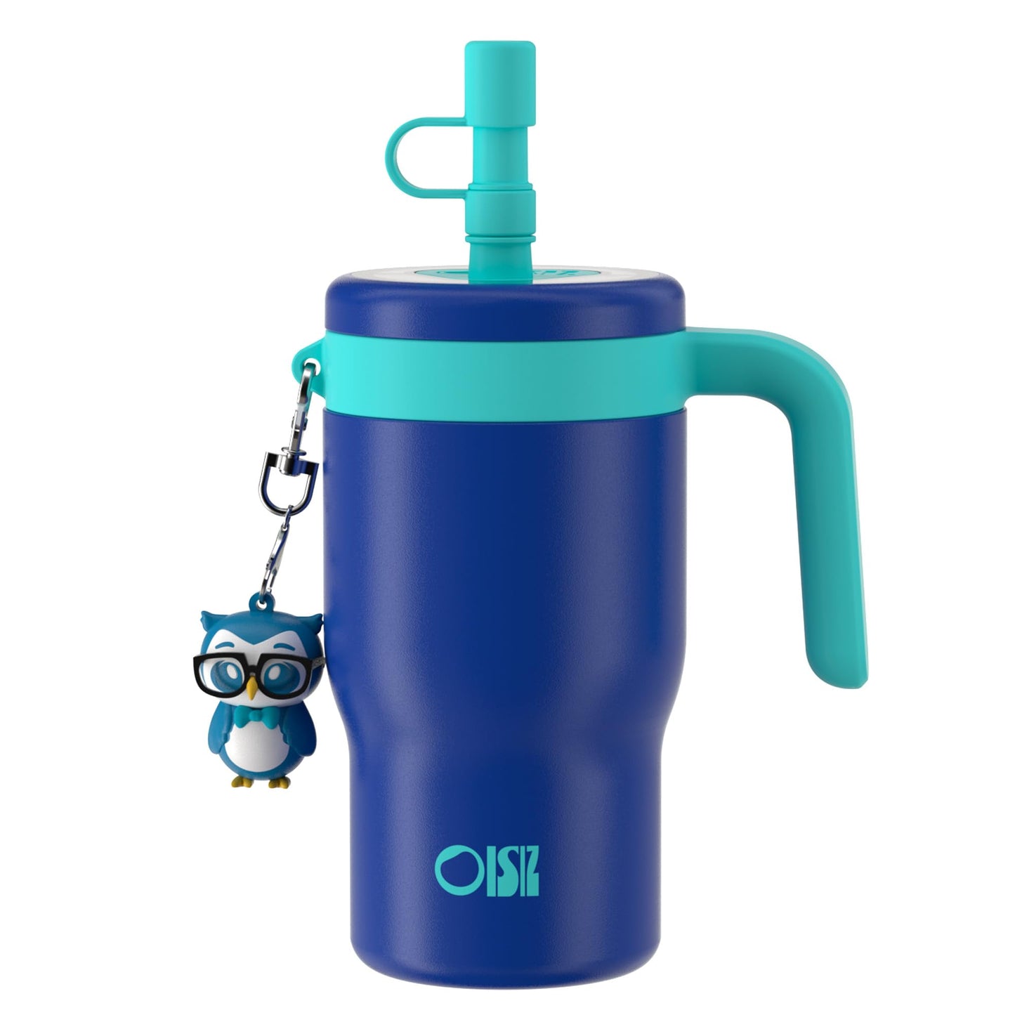 OISIZ 14oz Kids Tumbler with Straw Lid & Handle,Kids Cup with Animal Accessory for School,Kids Water Bottles with Dust-proof Cover,Leakproof Water Bottles,316 Stainless Steel,Keep Cold 24 Hours-blue