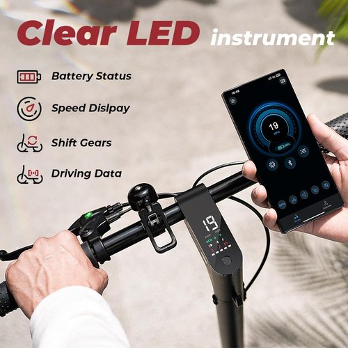 Electric Scooter - Powerful 350W E-Scooter, 8.5" Solid Tires, Max 30 mph & 25 Miles Long-Range, Portable Folding Commuting Scooter for Adults with Double Braking System and App