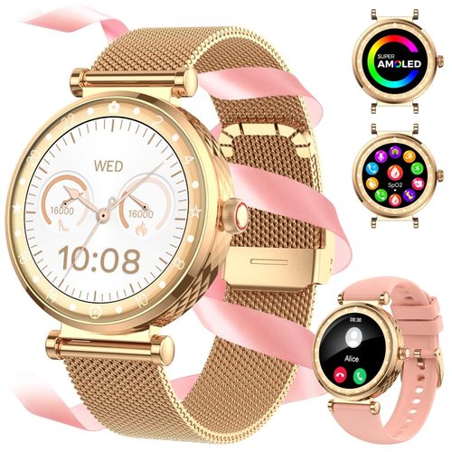 Smart Watch for Women, AMOLED HD Display Fitness Tracker Bluetooth Make/Answer Call, 1.19" Watches with 110+ Sports Modes/Heart Rate/SpO2/Sleep Monitor, Smartwatch IP68 Waterproof for Android iOS