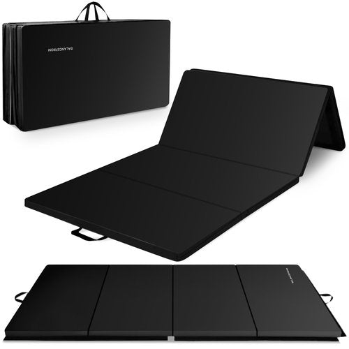 BalanceFrom Folding Gymnastics Mat, Thick Home Gym Floor Tumbling Equipment, Black - Portable Exercise and Workout Pad for Pilates, Aerobics, and Martial Arts Fitness Training