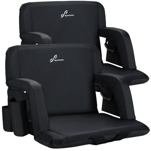 Sportneer Bleacher Chairs with Back and Cushion: 2.5'' Thick Comfy Cushion 24'' Extra Wide Stadium Seats with Armrest, 6 Adjustable Angle Bleacher Seat for Sport Events Concerts Parks Camping Fishing