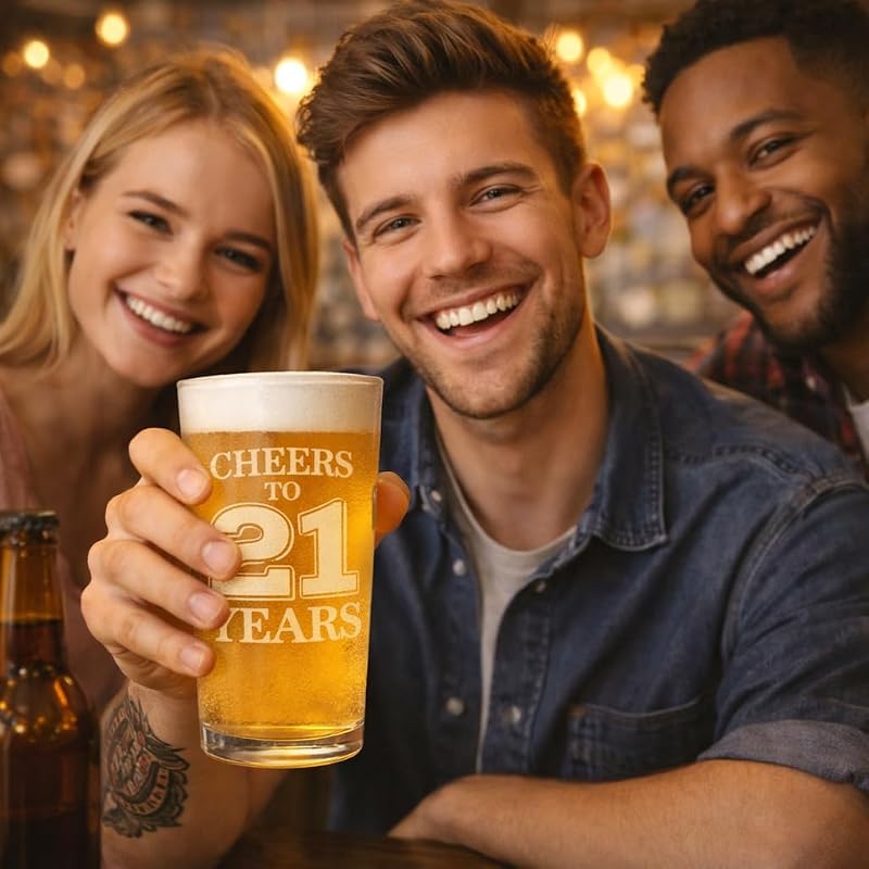 Veracco 21st Birthday Pint Glass – Cheers to 21 Years, Clear Glass