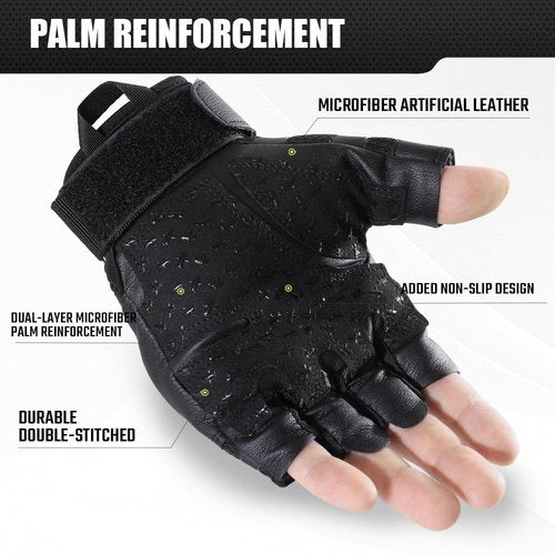 WTACTFUL Fingerless Tactical Gloves for Men Airsoft Paintball Bike Cycling Motorcycle Motorbike Hunting Hiking Work Outdoor Half Finger Gloves Black L