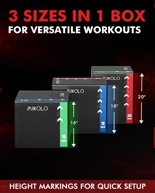 Mikolo 3-in-1 Foam Plyo Box–Soft Plyometric Jump Box with Solid Wood Core,High-Density Foam and Non-Slip Cover–No Assembly Required,Ideal for Home Gym Workout(24" x 20" x 16")