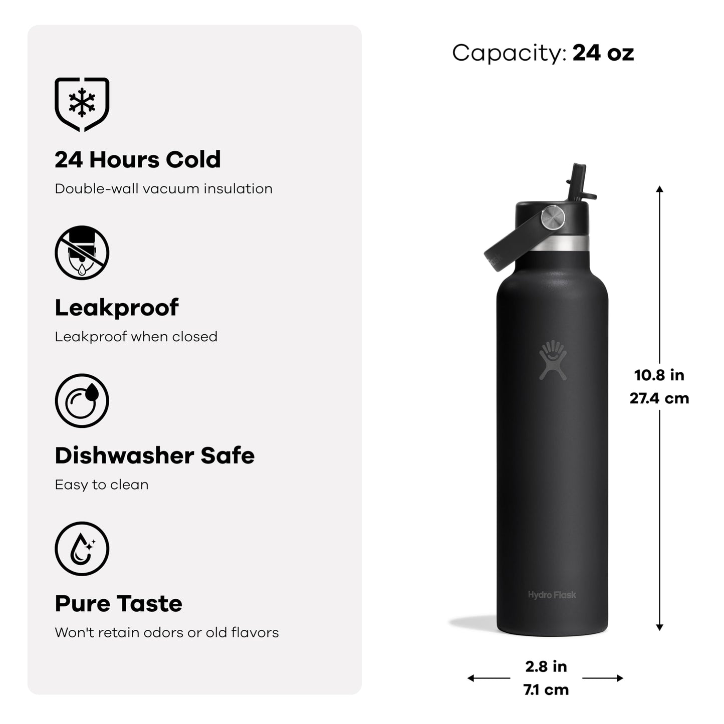 Hydro Flask Water Bottle - Insulated Stainless Steel - Straw Lid, Non Spill, Leakproof in 24 Oz Capri Blue