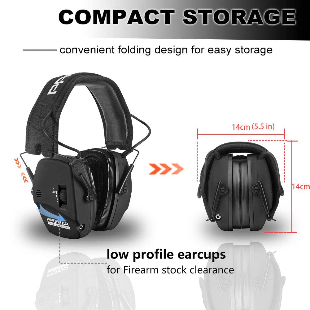 PROHEAR Digital Electronic Shooting Ear Protection Muffs with GEP02 Gel Ear Pads, Hunting 5X Sound Amplification Earmuffs, NRR 23dB Low Profile Hearing Protection for Gun Range - Black